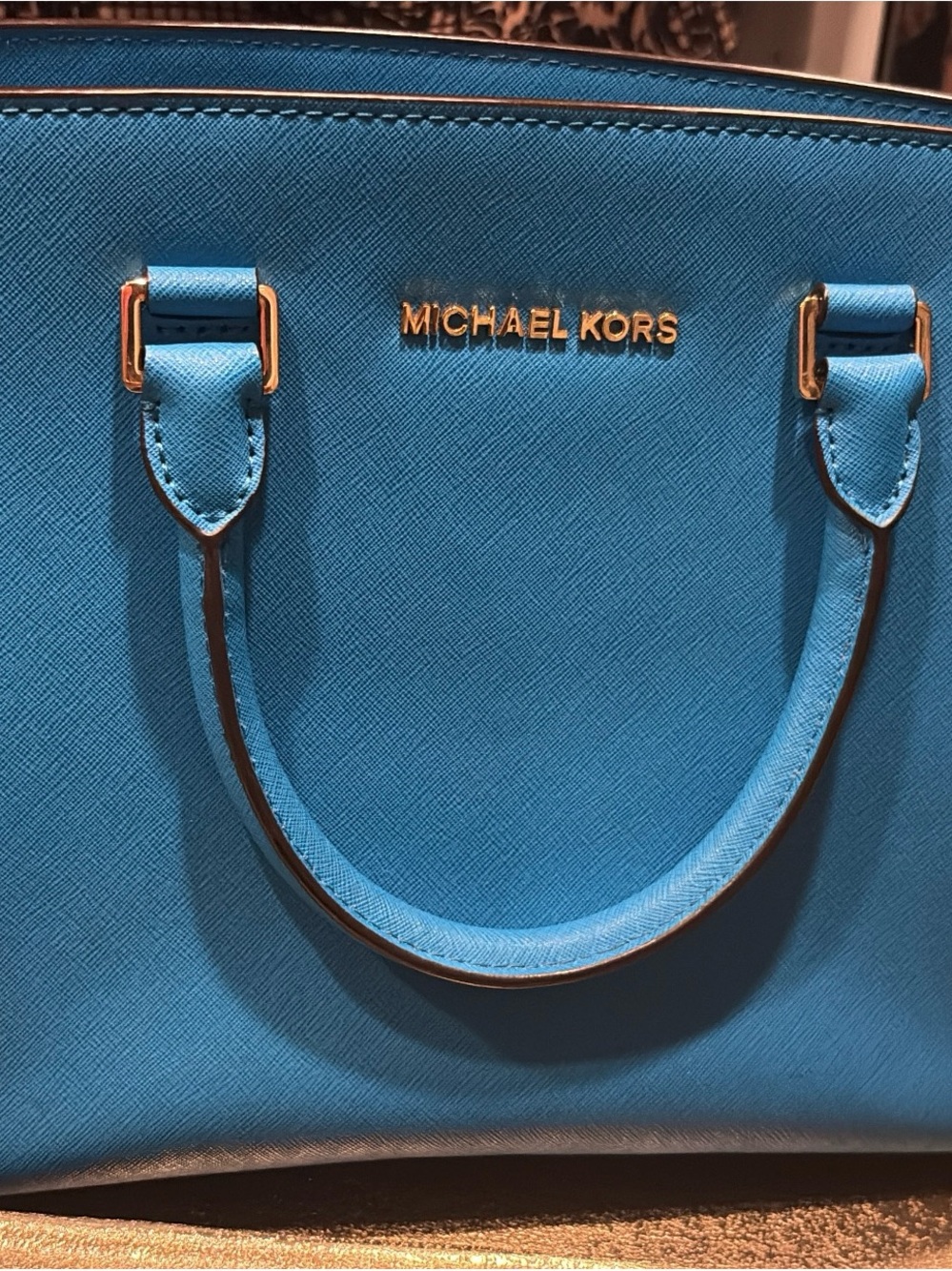 Michael Kors Turquoise Blue Saffiano Leather Satchel with Gold Hardware